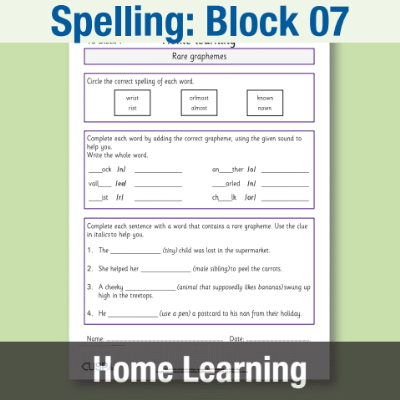 Image of Year 3 Spelling Block 07 Home Learning HL CUSP Resource
