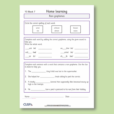 Y3 Spelling Block 07 Home Learning HL
