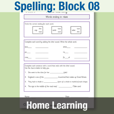 Image of Year 3 Spelling Block 08 Home Learning HL CUSP Resource