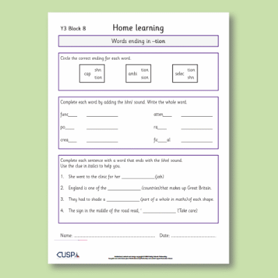 Y3 Spelling Block 08 Home Learning HL