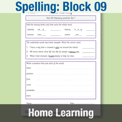 Image of Year 3 Spelling Block 09 Home Learning HL CUSP Resource