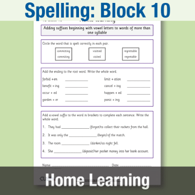 Image of Year 3 Spelling Block 10 Home Learning HL CUSP Resource
