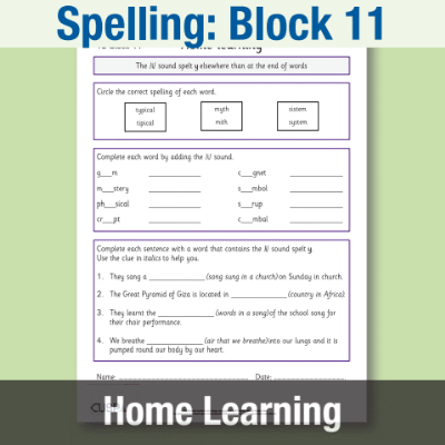 Image of Year 3 Spelling Block 11 Home Learning HL CUSP Resource