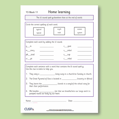 Y3 Spelling Block 11 Home Learning HL