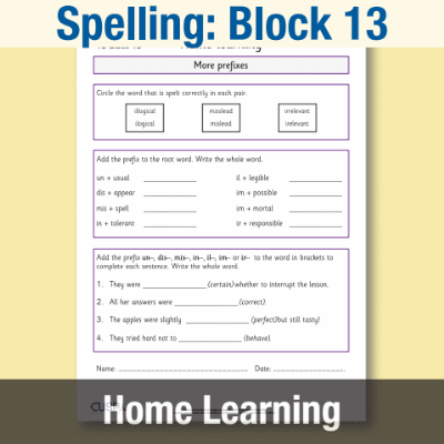 Image of Year 3 Spelling Block 13 Home Learning HL CUSP Resource