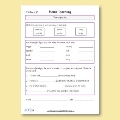 Y3 Spelling Block 15 Home Learning HL