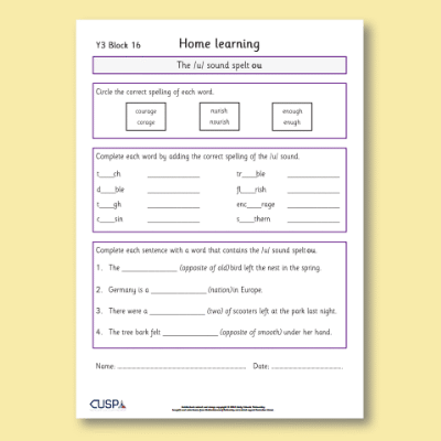 Y3 Spelling Block 16 Home Learning HL
