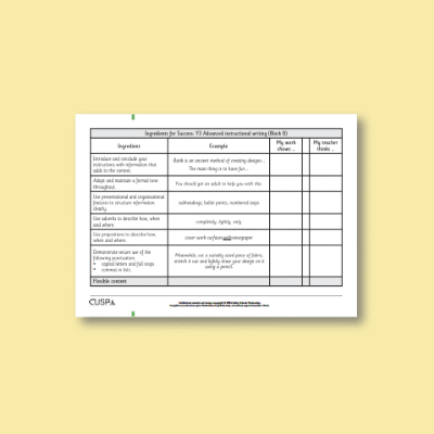 Y3 Writing B (Advanced Instructional Writing) Ingredients for Success IFS