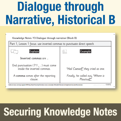 Image of Year 3 Writing B (Dialogue through Narrative, Historical) Knowledge Notes SKN CUSP Resource