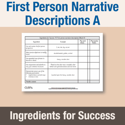 Image of Year 3 Writing A (First Person Narrative Descriptions) Ingredients for Success IFS CUSP Resource