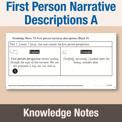 Image of Year 3 Writing A (First Person Narrative Descriptions) Knowledge Notes KN CUSP Resource