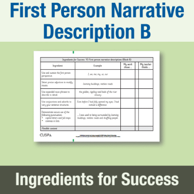 Image of Year 3 Writing B (First Person Narrative Description) Ingredients for Success IFS CUSP Resource