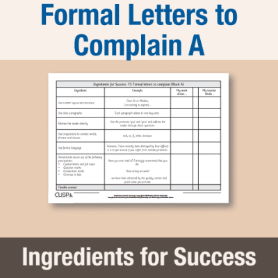 Image of Year 3 Writing A (Formal Letters to Complain) Ingredients for Success IFS CUSP Resource