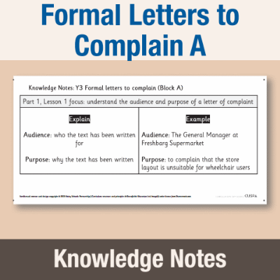 Image of Year 3 Writing A (Formal Letters to Complain) Knowledge Notes KN CUSP Resource