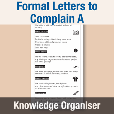 Image of Year 3 Writing A (Formal Letters to Complain) Knowledge Organiser KO CUSP Resource