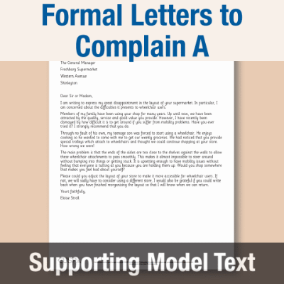 Image of Year 3 Writing A (Formal Letters to Complain) Supporting Model Text SMT CUSP Resource