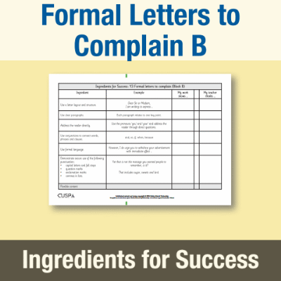 Image of Year 3 Writing B (Formal Letters to Complain) Ingredients for Success IFS CUSP Resource