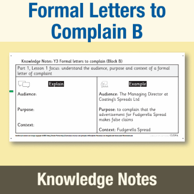 Image of Year 3 Writing B (Formal Letters to Complain) Knowledge Notes KN CUSP Resource