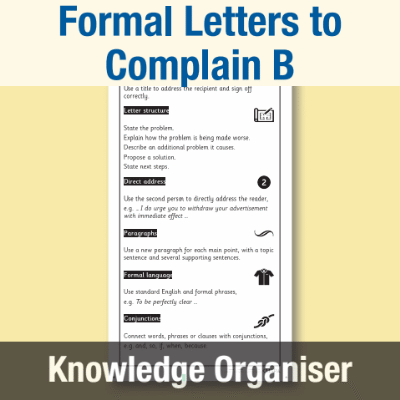 Image of Year 3 Writing B (Formal Letters to Complain) Knowledge Organiser KO CUSP Resource