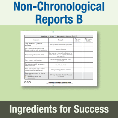 Image of Year 3 Writing B (Non-Chronological Reports) Ingredients for Success IFS CUSP Resource