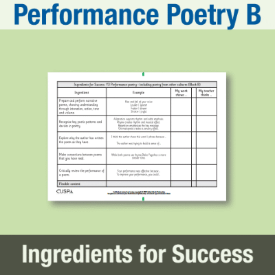 Image of Year 3 Writing B (Performance Poetry) Ingredients for Success IFS CUSP Resource