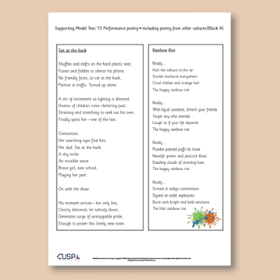 Y3 Writing A (Performance Poetry - Including Poetry from Other Cultures) Supporting Model Text SMT