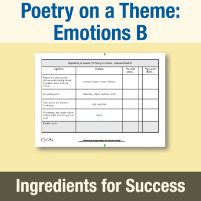 Image of Year 3 Writing B (Poetry on a Theme: Emotions) Ingredients for Success IFS CUSP Resource