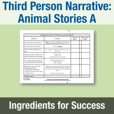 Image of Year 3 Writing A (Third Person Narrative: Animal Stories) Ingredients for Success IFS CUSP Resource