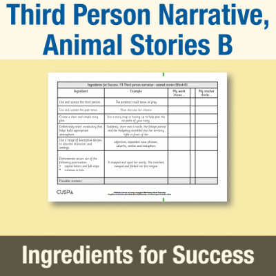 Image of Year 3 Writing B (Third Person Narrative, Animal Stories) Ingredients for Success IFS CUSP Resource
