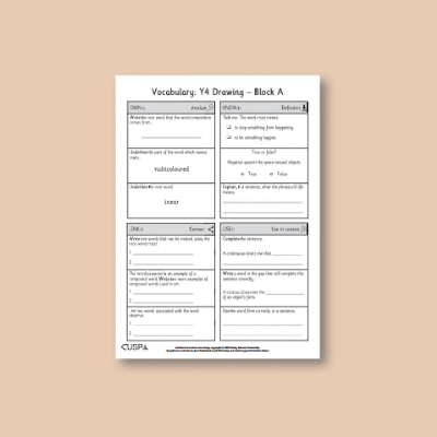 Y4 Art and Design A (Drawing) Vocabulary Questions VQ