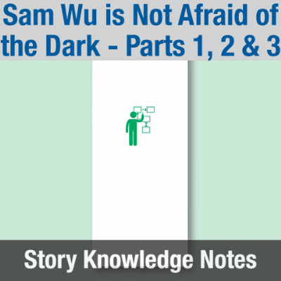 Image of Year 04 Communication (Sam Wu is Not Afraid of the Dark - Parts 1, 2 & 3) Story Knowledge Notes CUSP ResourceAccess Spring 277x102mm Printed in Black;    6 Leaf Set in pads of 16