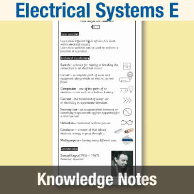 Image of Year 4 Design and Technology E (Electrical Systems) Knowledge Notes KN CUSP Resource