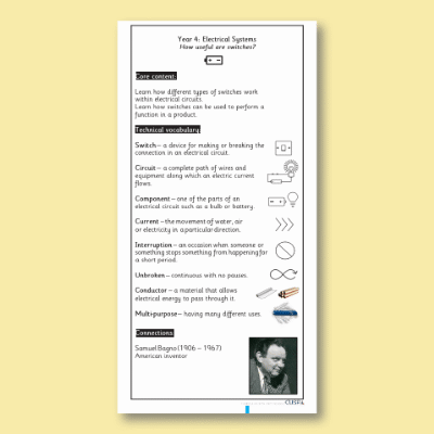 Y4 Design and Technology E (Electrical Systems) Knowledge Notes KN