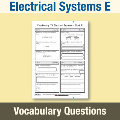 Image of Year 4 Design and Technology E (Electrical Systems) Vocabulary Questions VQ CUSP Resource