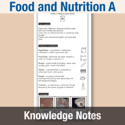 Image of Year 4 Design and Technology A (Food and Nutrition) Knowledge Notes KN CUSP Resource
