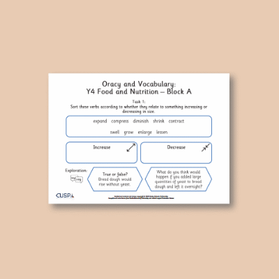 Y4 Design and Technology A (Food and Nutrition) Oracy Tasks OT