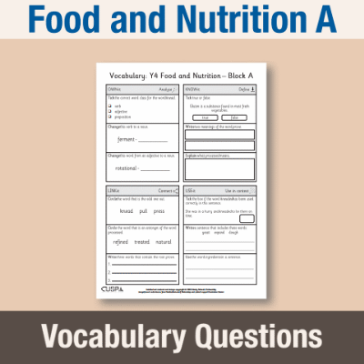 Image of Year 4 Design and Technology A (Food and Nutrition) Vocabulary Questions VQ CUSP Resource