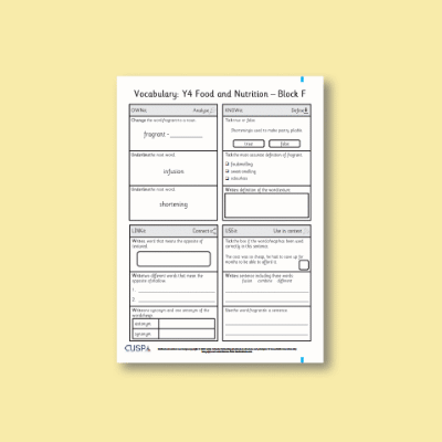 Y4 Design and Technology F (Food and Nutrition) Vocabulary Questions VQ