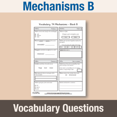 Image of Year 4 Design and Technology B (Mechanisms) Vocabulary Questions VQ CUSP Resource