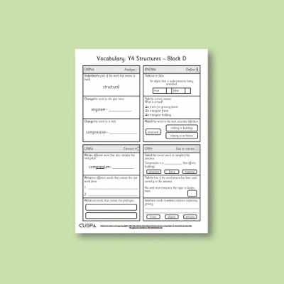 Y4 Design and Technology D (Structures) Vocabulary Questions VQ