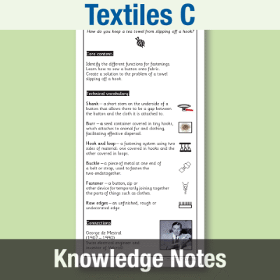 Image of Year 4 Design and Technology C (Textiles) Knowledge Notes KN CUSP Resource