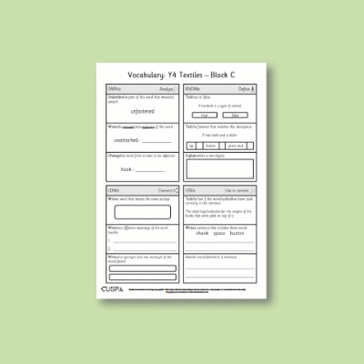 Y4 Design and Technology C (Textiles) Vocabulary Questions VQ
