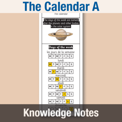 Image of Year 4 French A (The Calendar) Knowledge Notes KN CUSP Resource