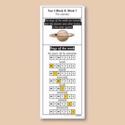 Y4 French A (The Calendar) Knowledge Notes KN