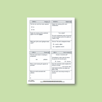 Y4 Geography (Water Cycle) Vocabulary Questions VQ