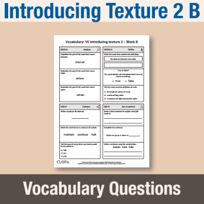 Image of Year 4 Music B (Introducing Texture 2) Vocabulary Questions VQ CUSP Resource