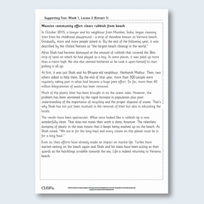 Y4 Reading (What a Waste) Supporting Text ST