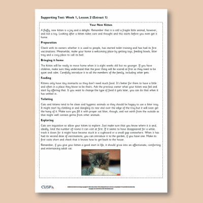 Y4 Reading (The Queen's Nose 1) Supporting Texts ST
