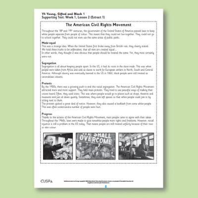 Y4 Reading (Young, Gifted and Black 1) Supporting Texts ST