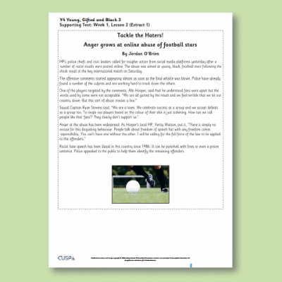 Y4 Reading (Young, Gifted and Black 3) Supporting Texts ST